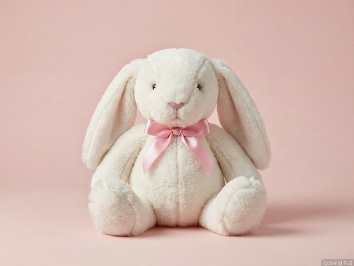 系着粉色蝴蝶结的白色兔子玩偶